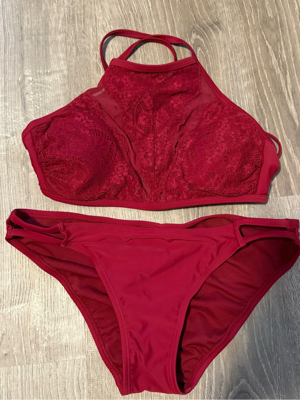 Xhilaration Red Lace Mesh Bikini Swimsuit Bathing Suit